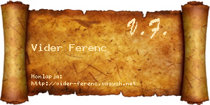 Vider Ferenc névjegykártya